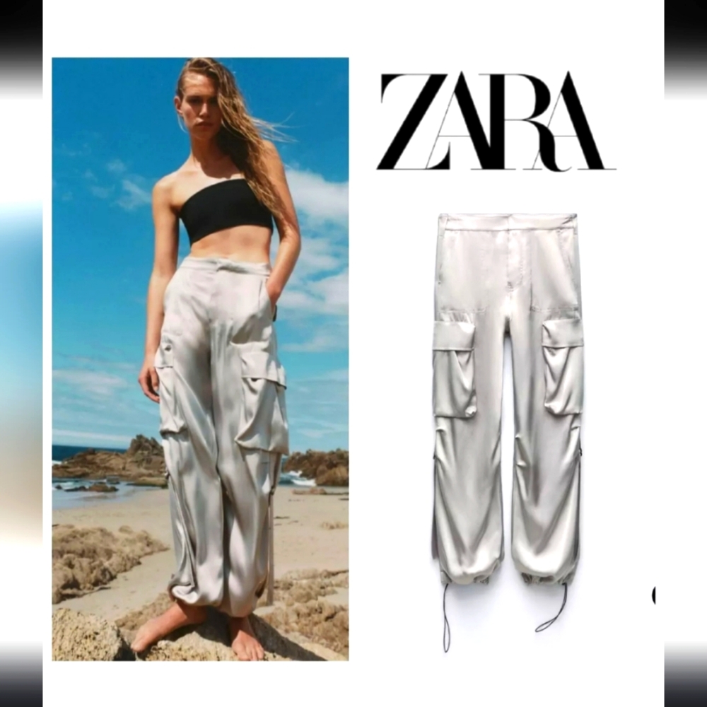 Zara Satin Cargo Pants